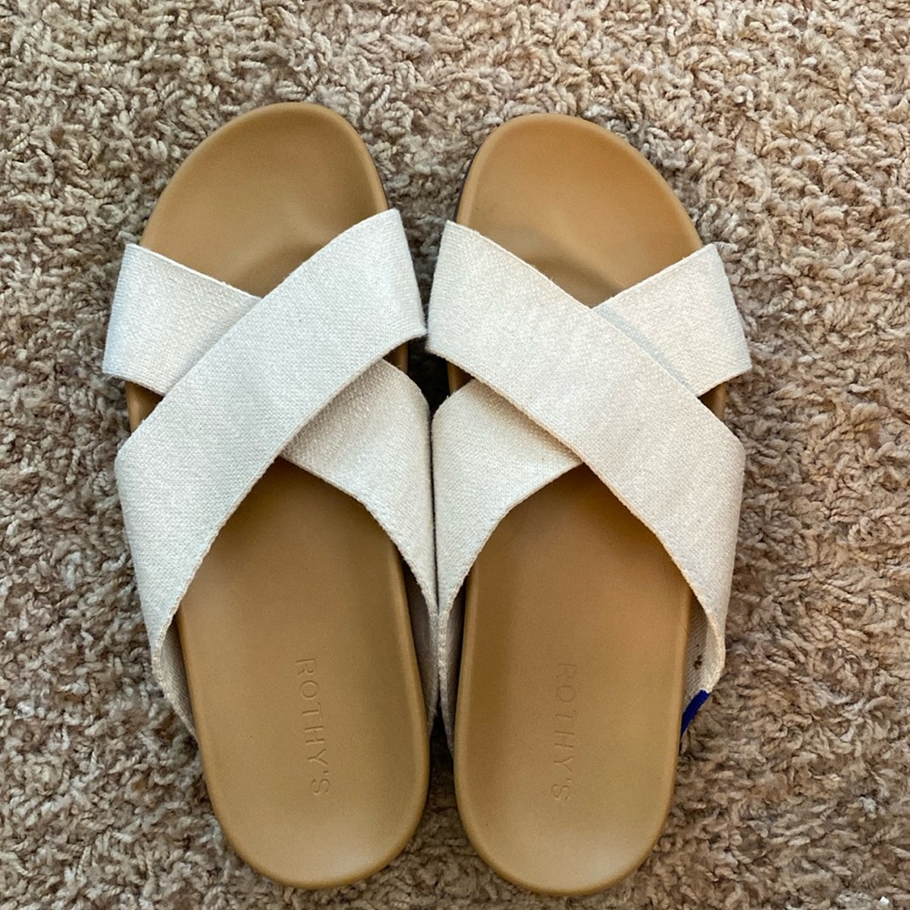 Rothy's Weekend Slide in Oat Cream Hemp Size 10 EUC